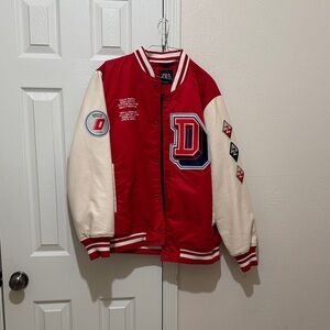 Zara Red and Cream Letterman Jacket